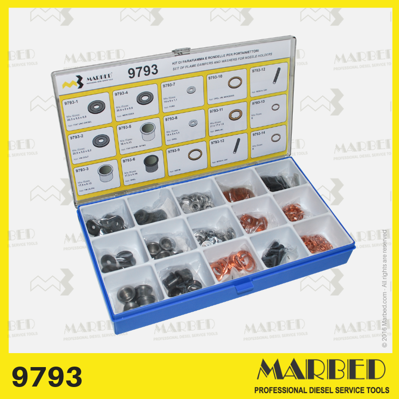 Box with flame dampers and washers for nozzle holders (Contents no. 512 pieces)