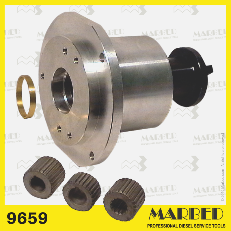 Cushioned half-coupling with gears, for diesel injection pump test benches.