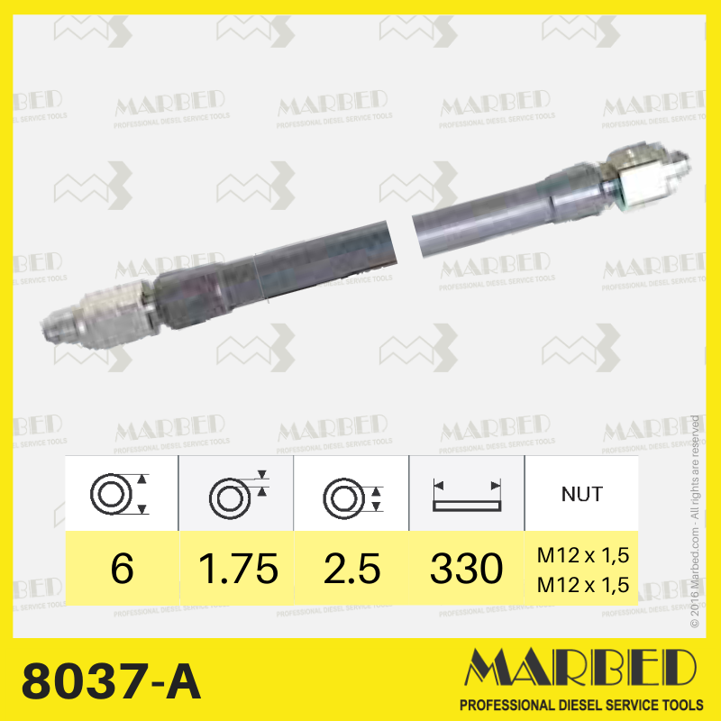 8037/A Tubi in acciaio (6x2,5x330) dadi M12x1,5/M12x1,5 Lucas AHP 114
